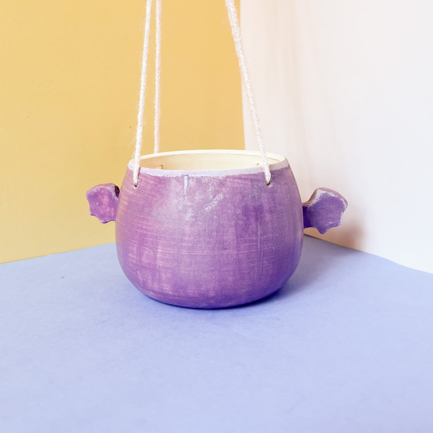 Purple bat hanging planter