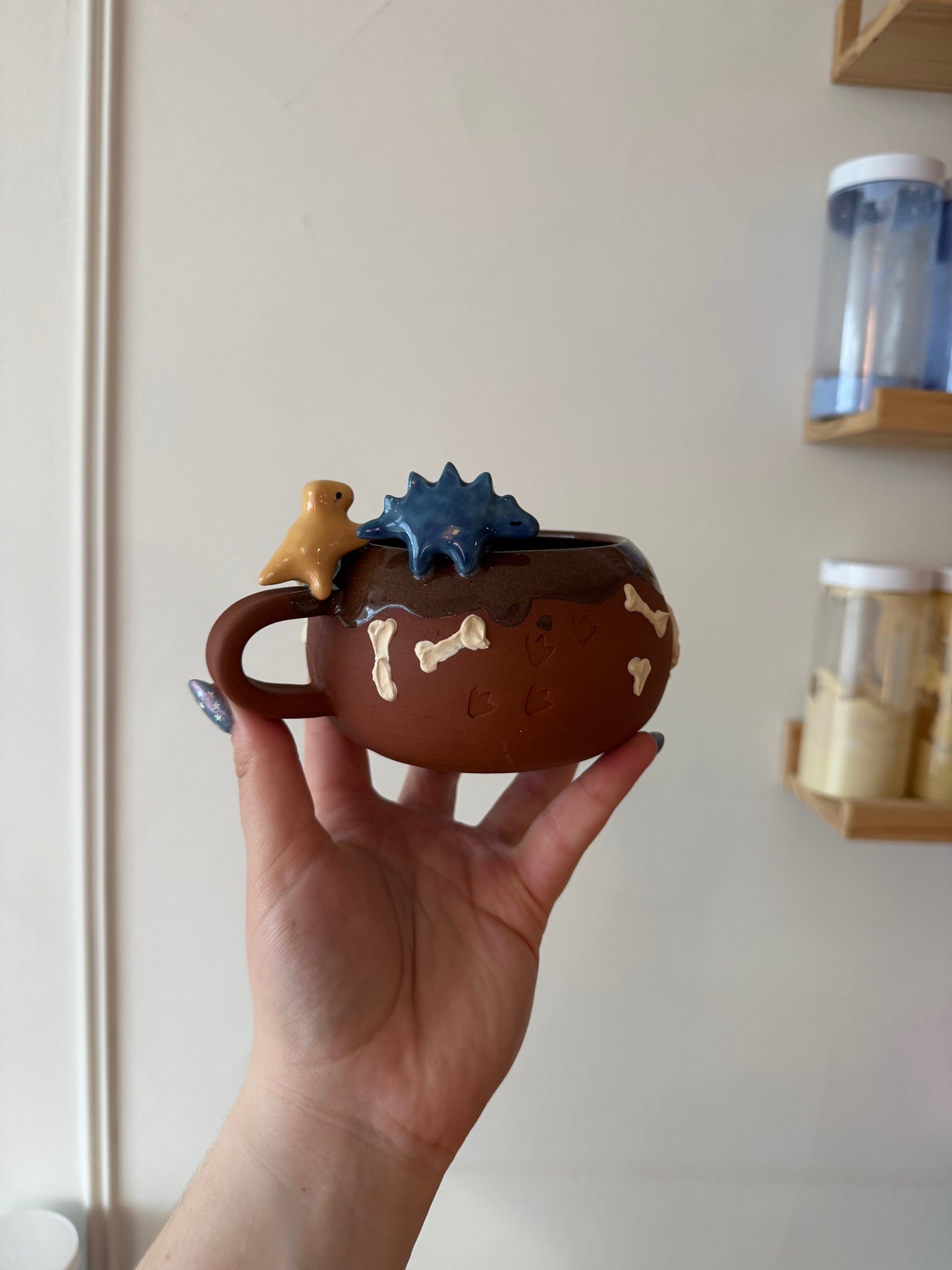 Yellow & Navy Dino Tracks Mug