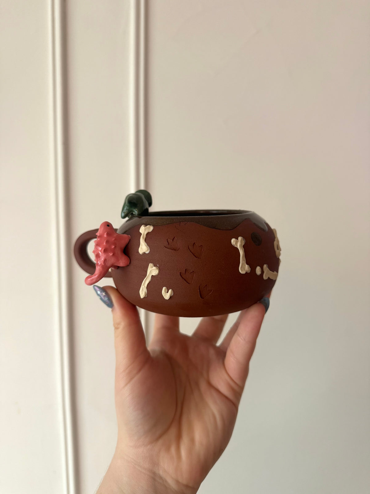 Dark Green & Pink Dino Tracks Mug
