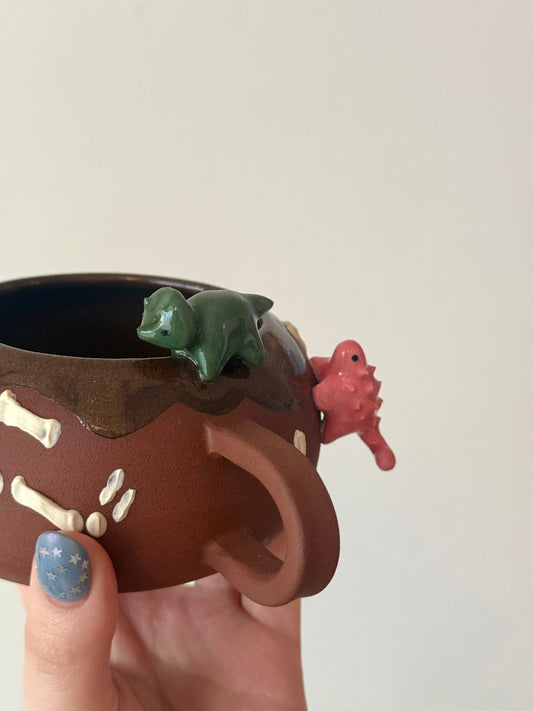 Dark Green & Pink Dino Tracks Mug