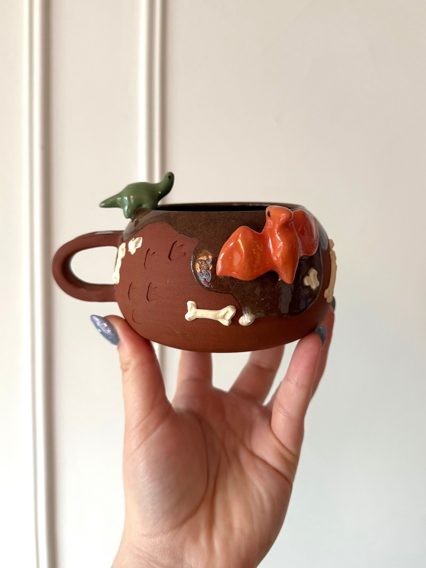 Dark Green & Orange Dino Tracks Mug