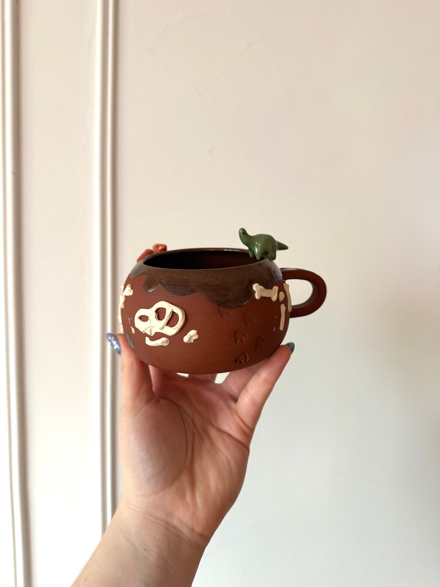 Dark Green & Orange Dino Tracks Mug