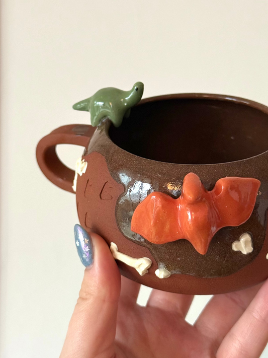 Dark Green & Orange Dino Tracks Mug