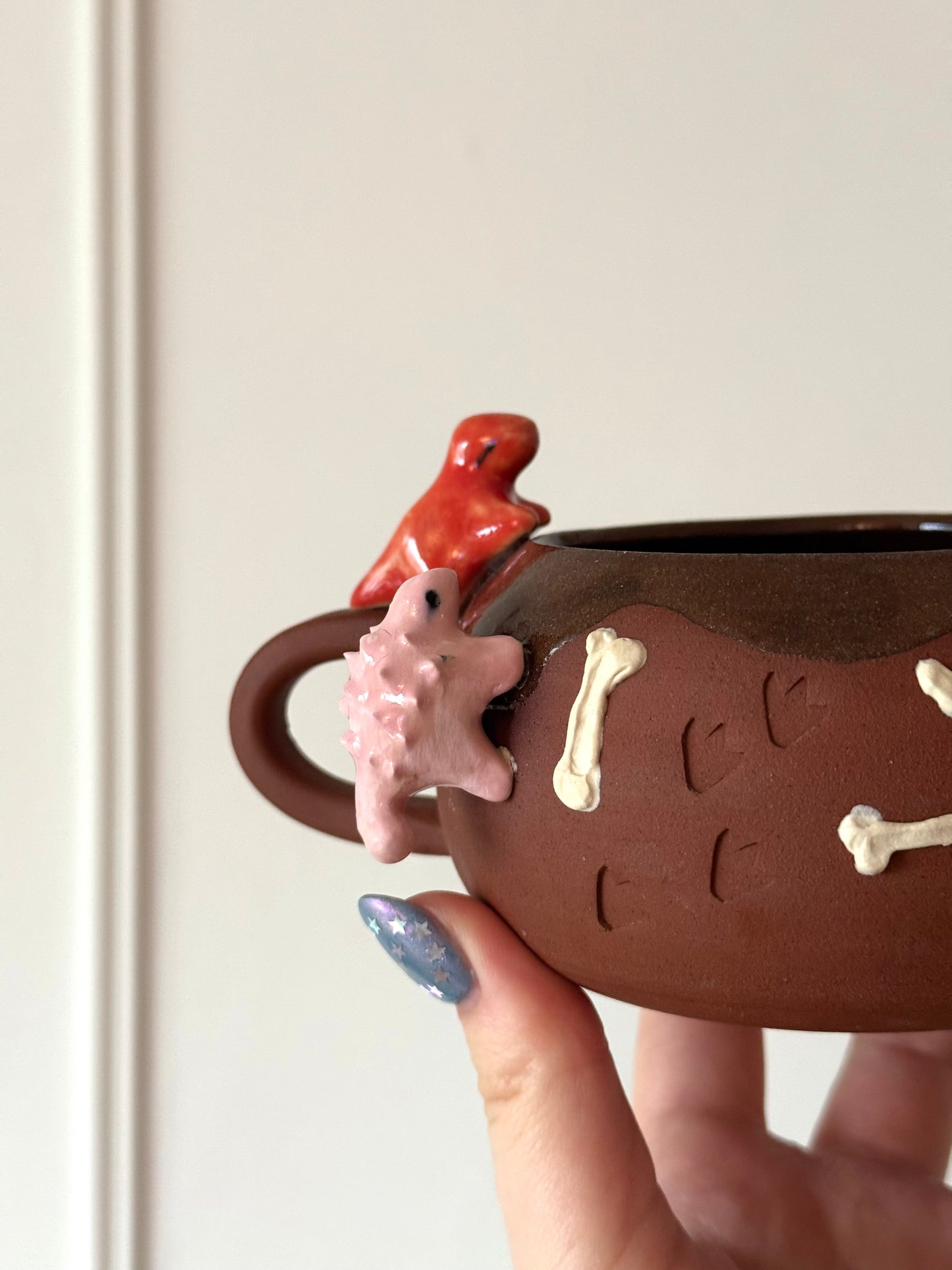 Red & Pale Pink Dino Tracks Mug