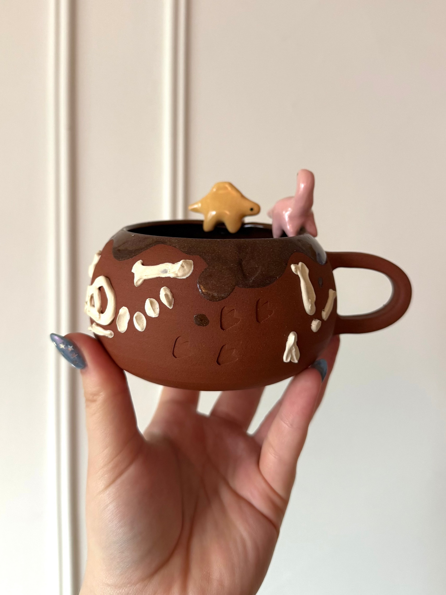 Yellow & Pale Pink Dino Tracks Mug