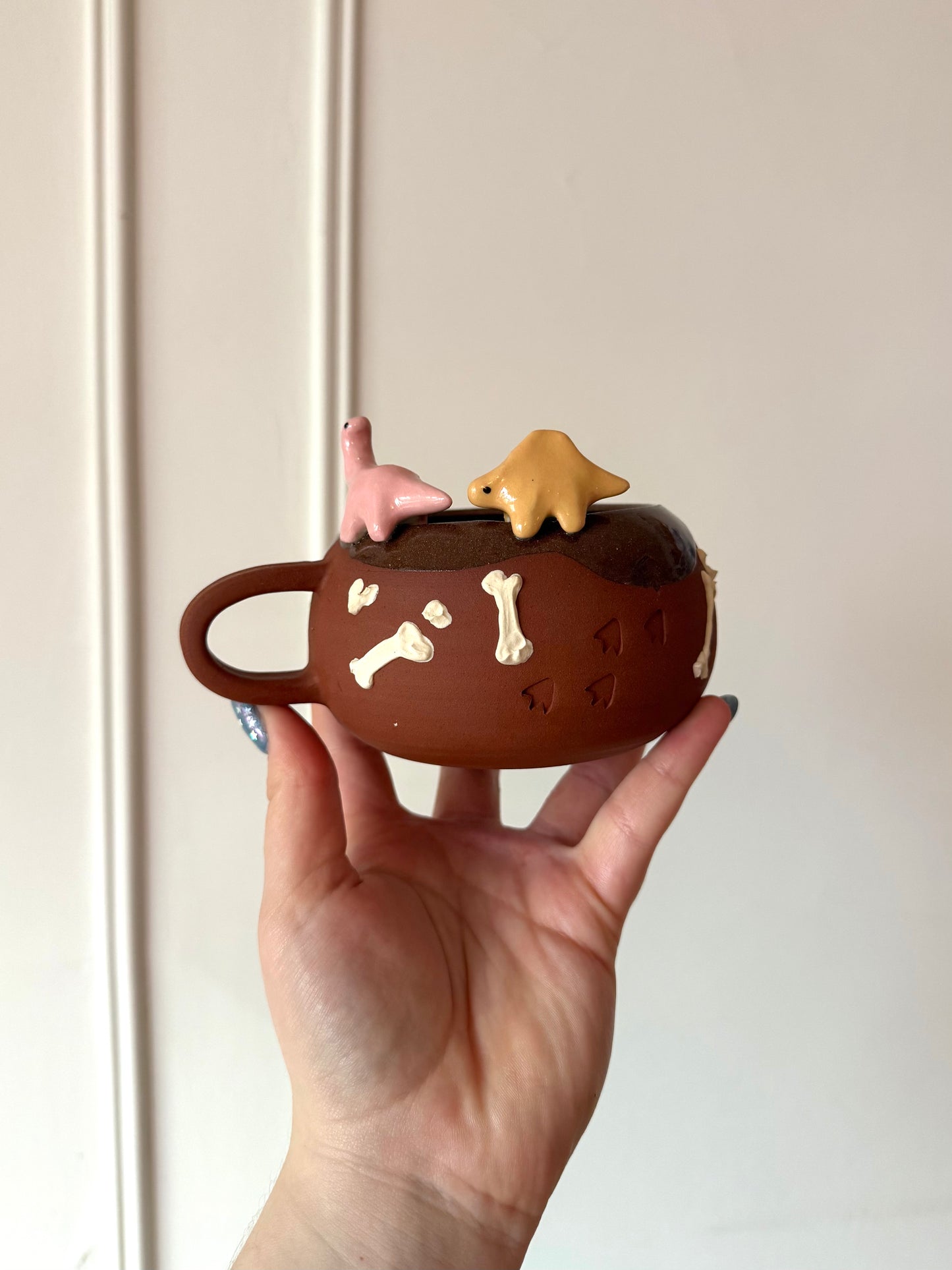 Yellow & Pale Pink Dino Tracks Mug