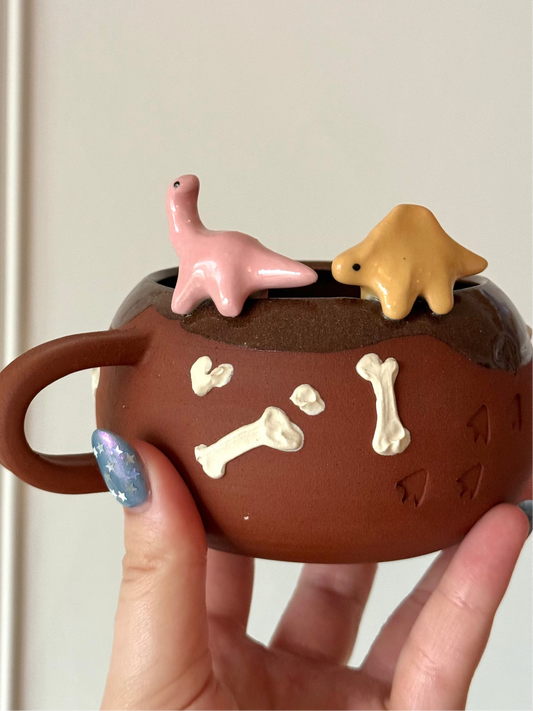 Yellow & Pale Pink Dino Tracks Mug