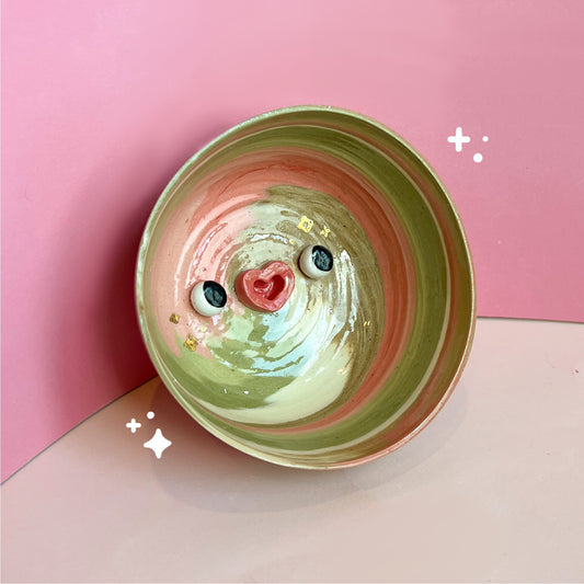 Green & pink swirl bowl