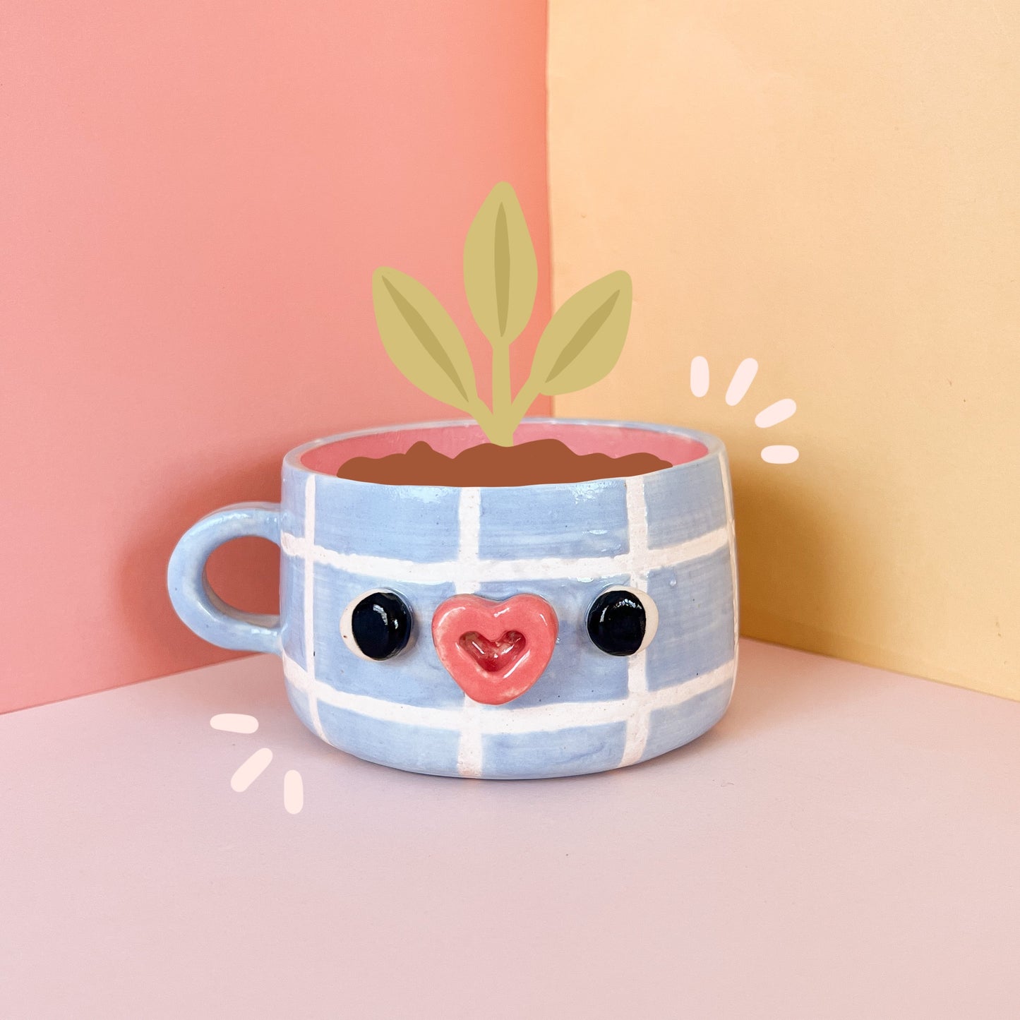 Baby blue grid mug
