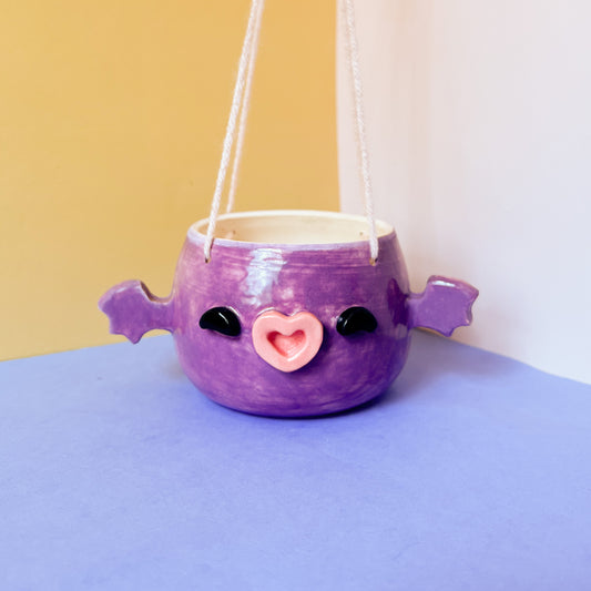 Purple bat hanging planter