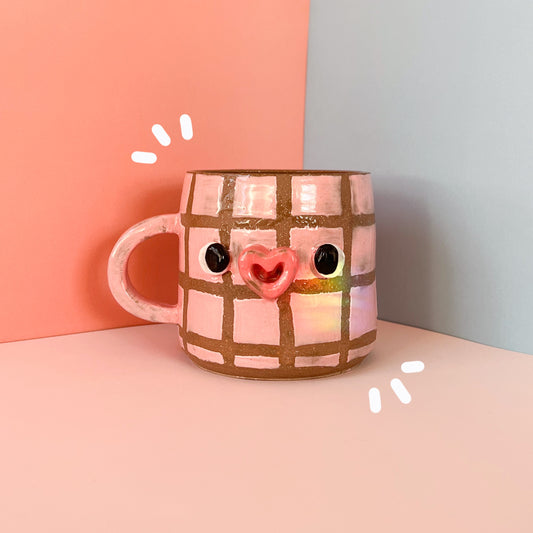 Pink Grid mug (seconds)