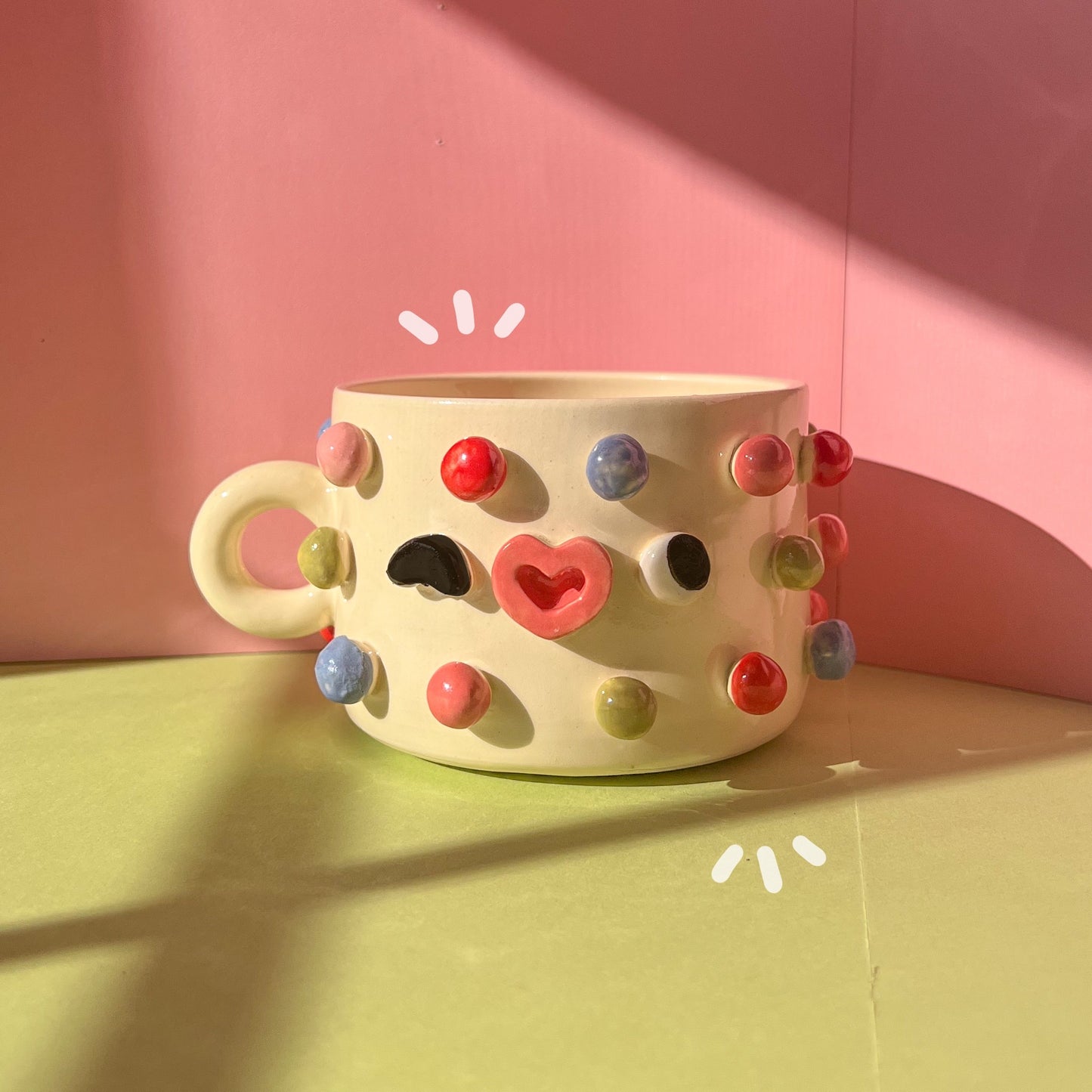 Colorful poka dot mug