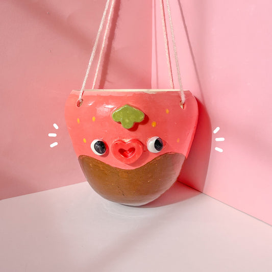 Pink strawberry hanging planter